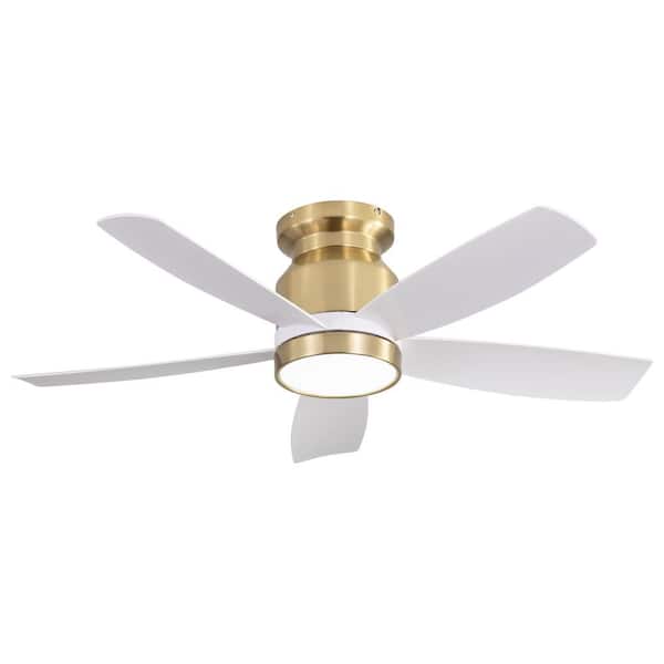 Unbranded 42 in. Indoor Gold Flush Mount Standard Ceiling Fan with LED Light 5-ABS Blades Remote Control Reversible DC Motor