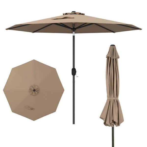 Kadehome 9 ft. Outdoor Market Patio Umbrella with Push Button Tilt and Crank Lift in Tan