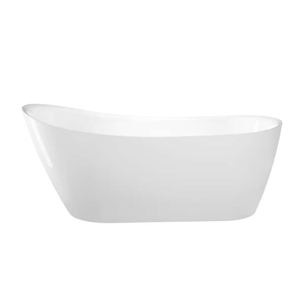 Lovina 66 in. Acrylic Slipper Flatbottom Non-Whirlpool Bathtub in White with Integral Drain in Polished Brass