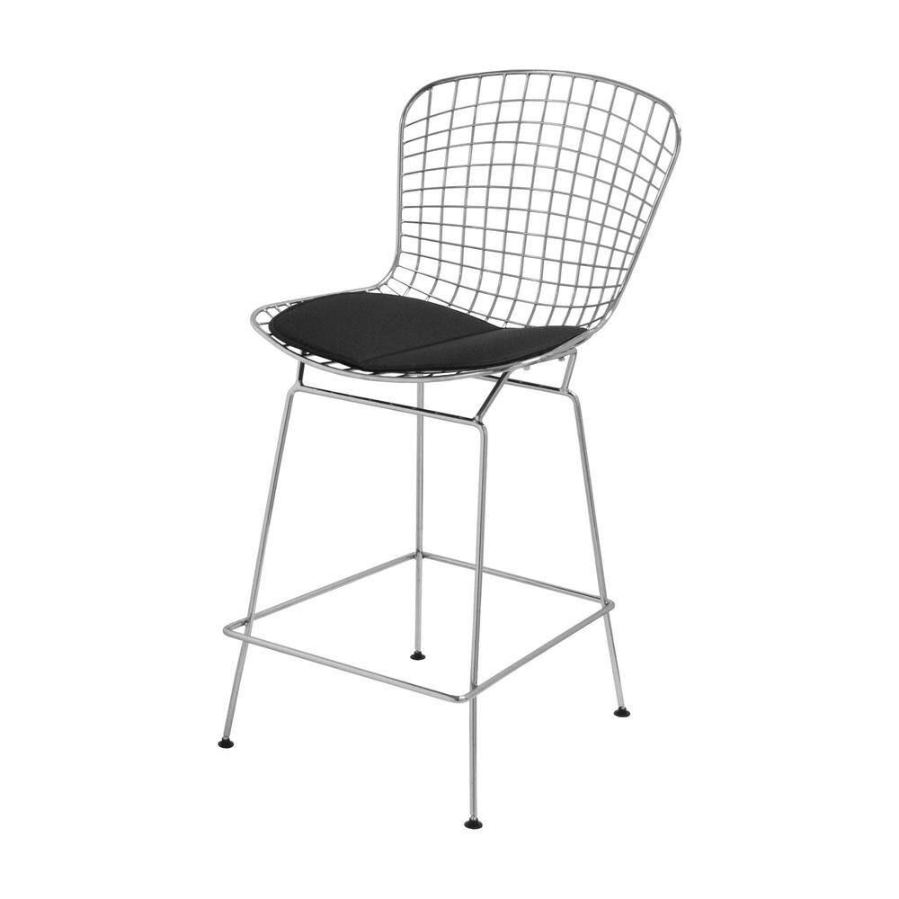 Mid-Century Chrome Wire 25.5" Counter Stool with Leatherette Cushion