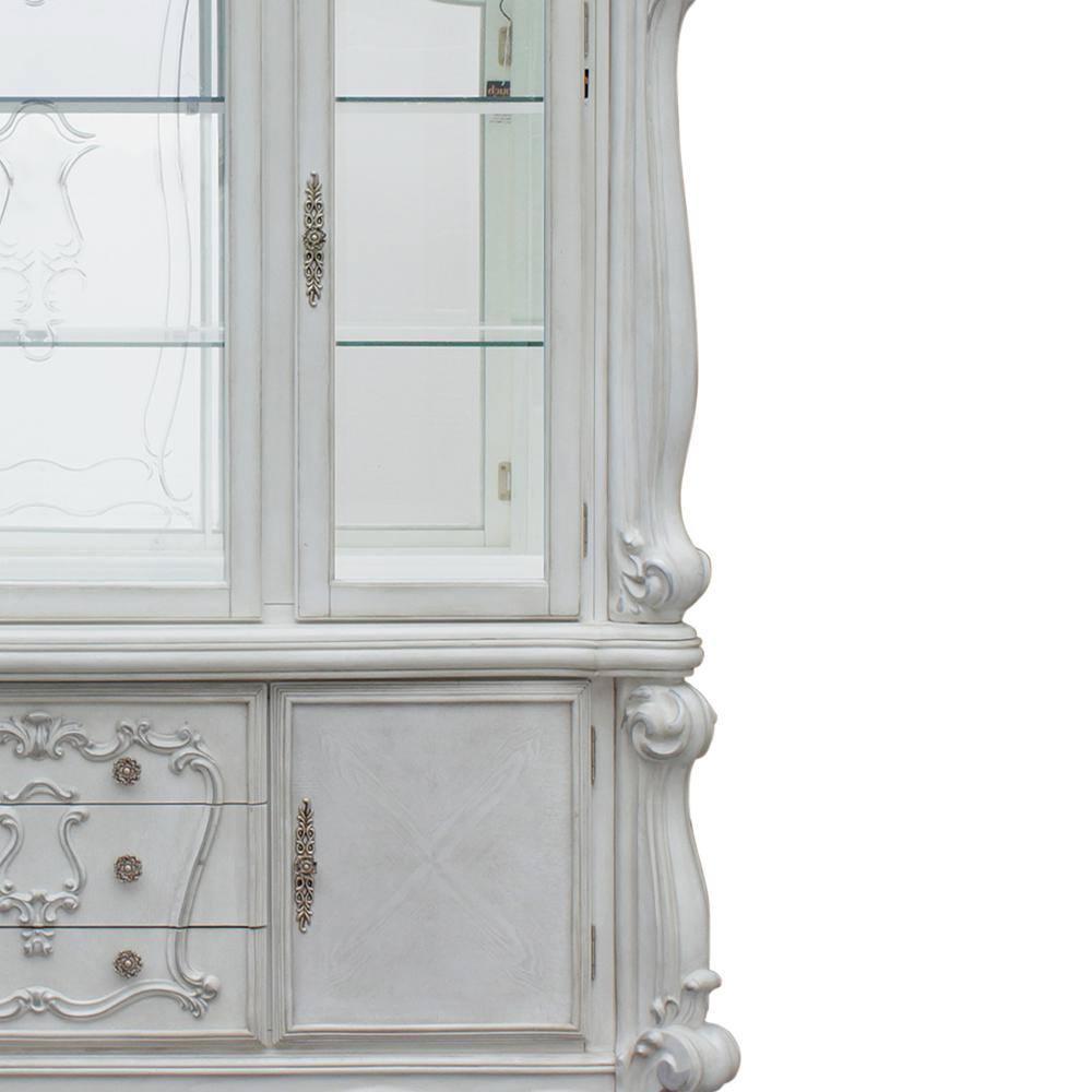 Versailles Bone White Lighted China Cabinet with Glass Doors