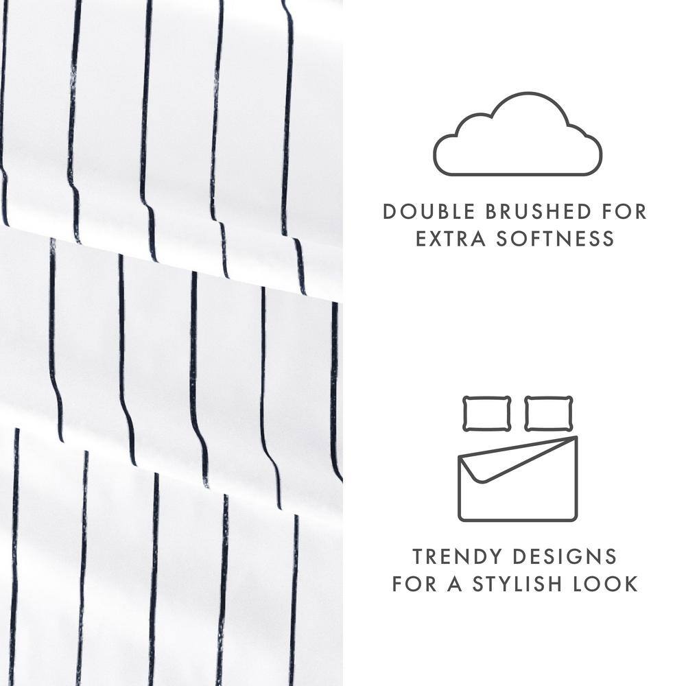 Nautical Navy and White Striped Microfiber Queen Sheet Set