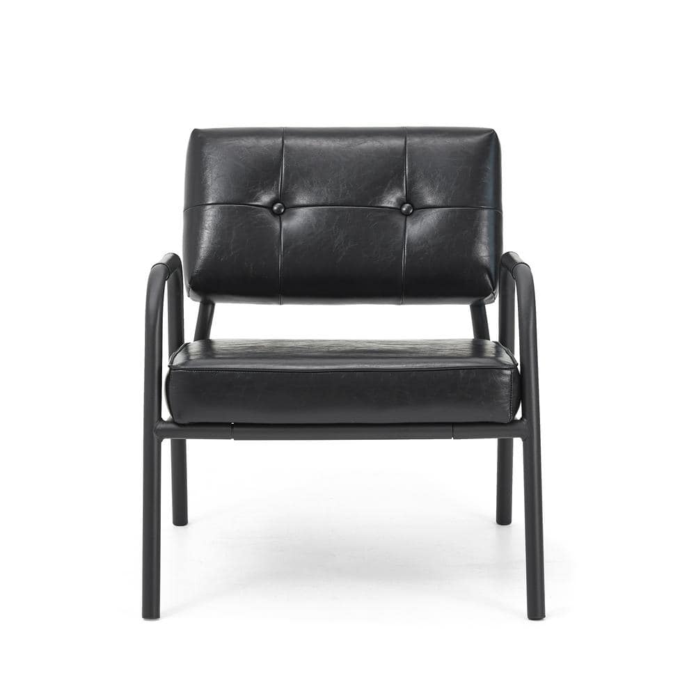 Black Leatherette Mid-Century Modern Metal Accent Chair
