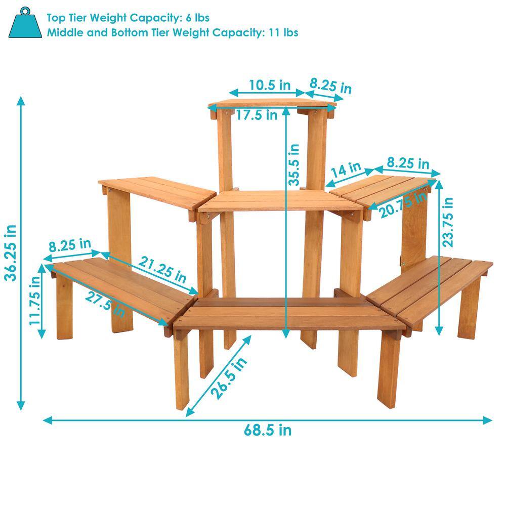 Sunnydaze 3-Tier Meranti Wood Outdoor Plant Stand with Teak Oil Finish