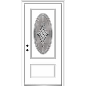 36 in. x 80 in. Grace Right-Hand Inswing Oval-Lite Decorative Primed Fiberglass Prehung Front Door on 6-9/16 in. Frame