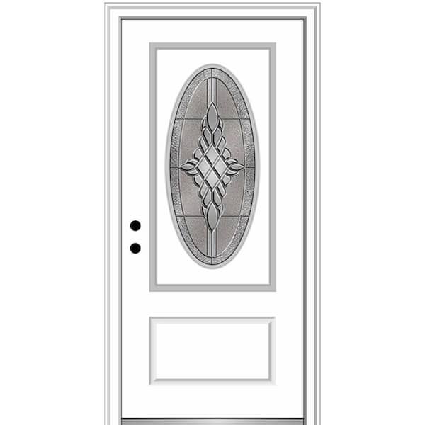 MMI DOOR 36 in. x 80 in. Grace Right-Hand Inswing Oval-Lite Decorative Primed Fiberglass Prehung Front Door on 6-9/16 in. Frame