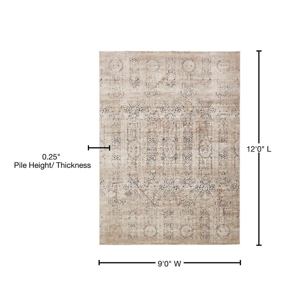 Chic Beige Synthetic 9' x 12' Easy-Care Rectangular Rug