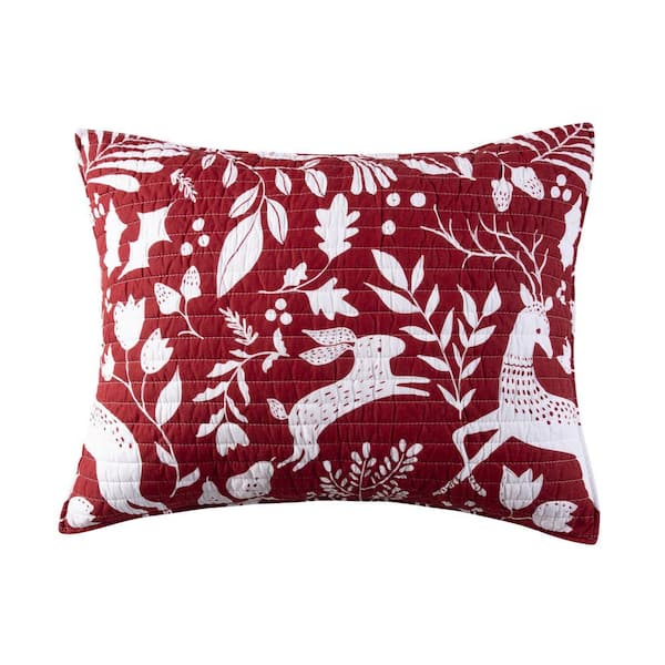 LEVTEX HOME Oscar and Grace Bretton Woods Red White Woodland Cotton Front/Polyester Back Standard Sham