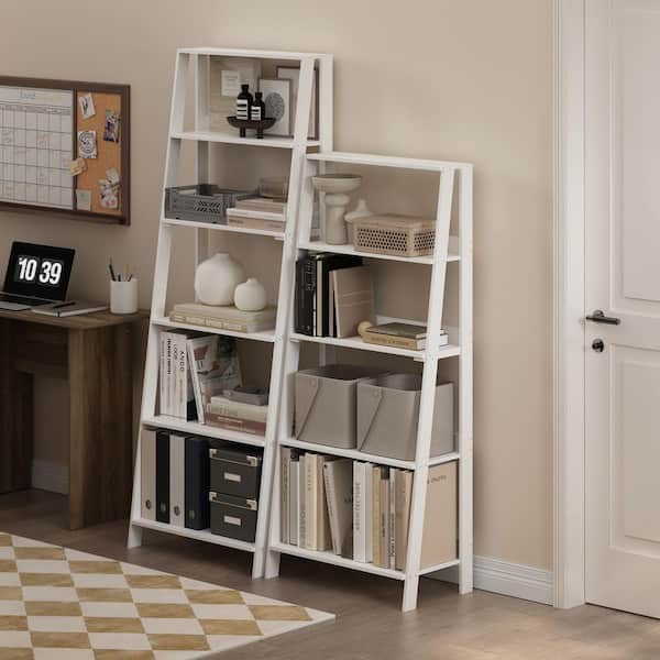 Furinno Ladder 53.54 in. Tall Plain White Wood 5-Shelf Ladder