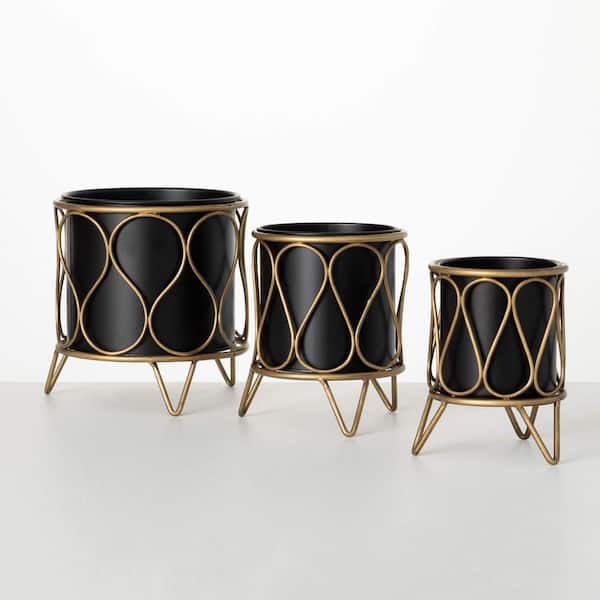 SULLIVANS 7.5 in., 6.5 in. & 6 in. Raised Art Deco Indoor Planter Set of 3, Metal