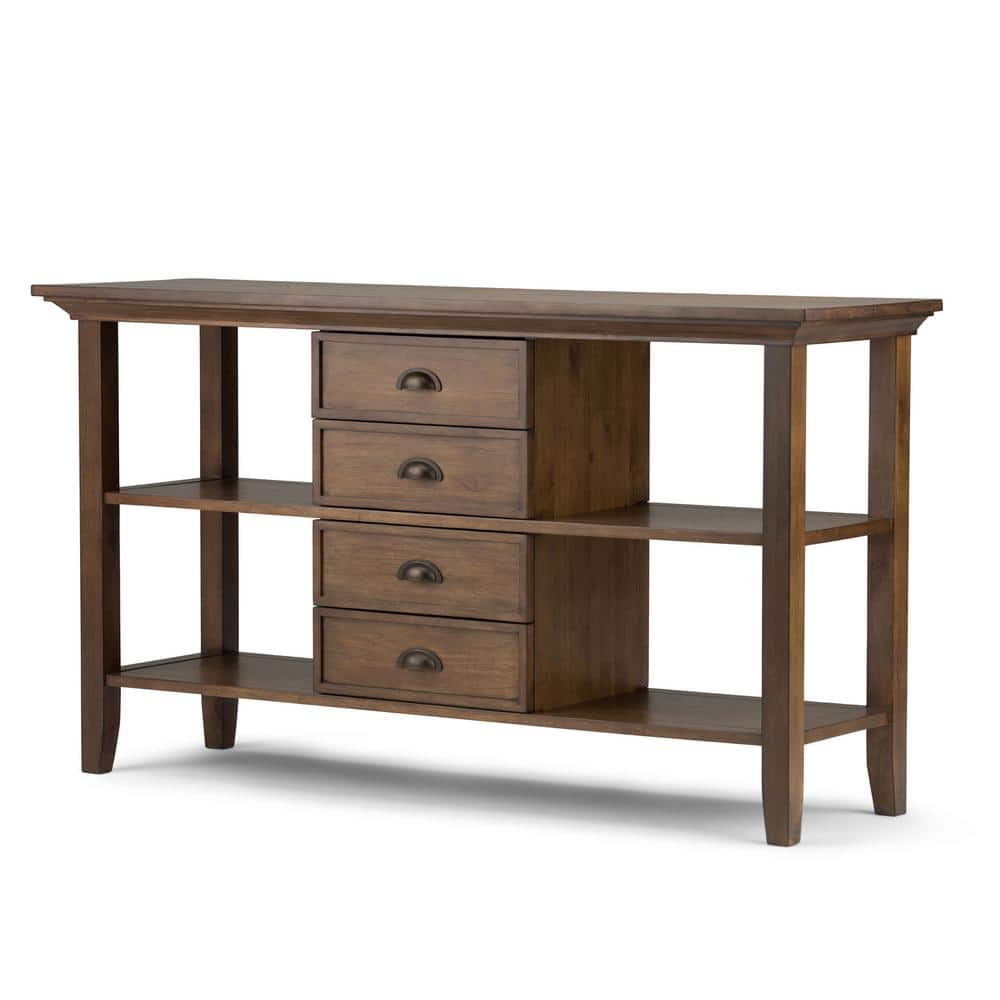 Rustic Natural Aged Brown Wood Console Table with Storage
