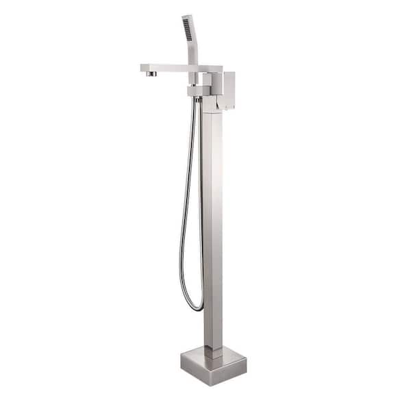 GIVING TREE Single-Handle Freestanding Tub Faucet with Pressure-Balanced Control with Hand Shower in Brushed Nickel