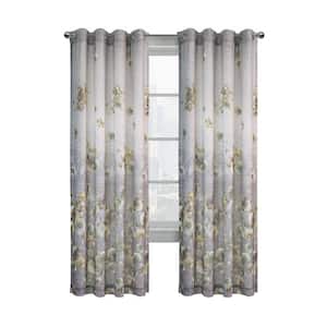 Twilight Grey Polyester Textured 52 in. W x 84 in. L Grommet Indoor Room Darkening Curtain (Single Panel)
