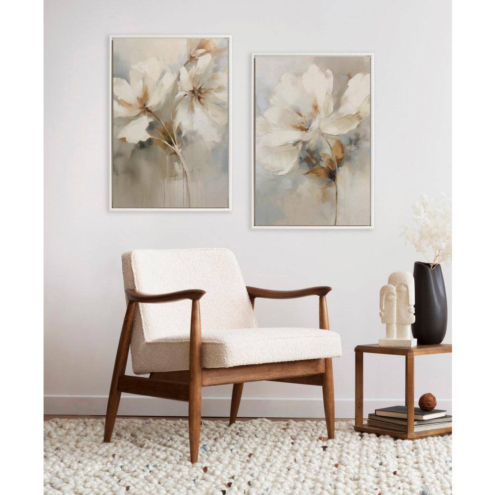 Sylvie Beaded Abstract Botanical Floral Linen Painting Set on Canvas