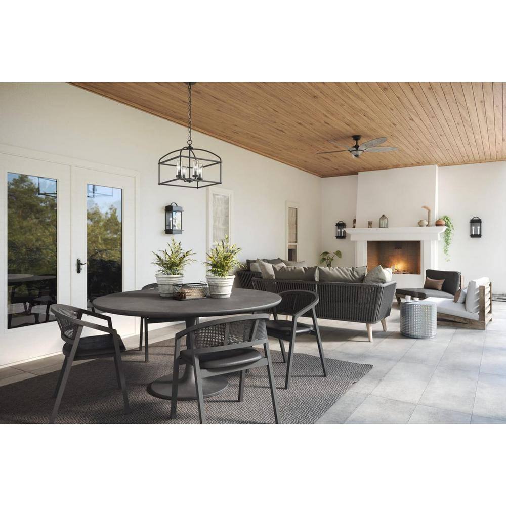 Swansea Matte Black Steel Outdoor Cage Chandelier with Clear Glass Shades