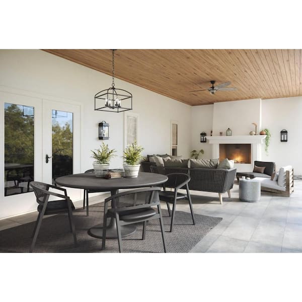 Swansea Collection 4-Light 18 in. Matte Black Transitional Outdoor Chandelier with Clear Glass Shades
