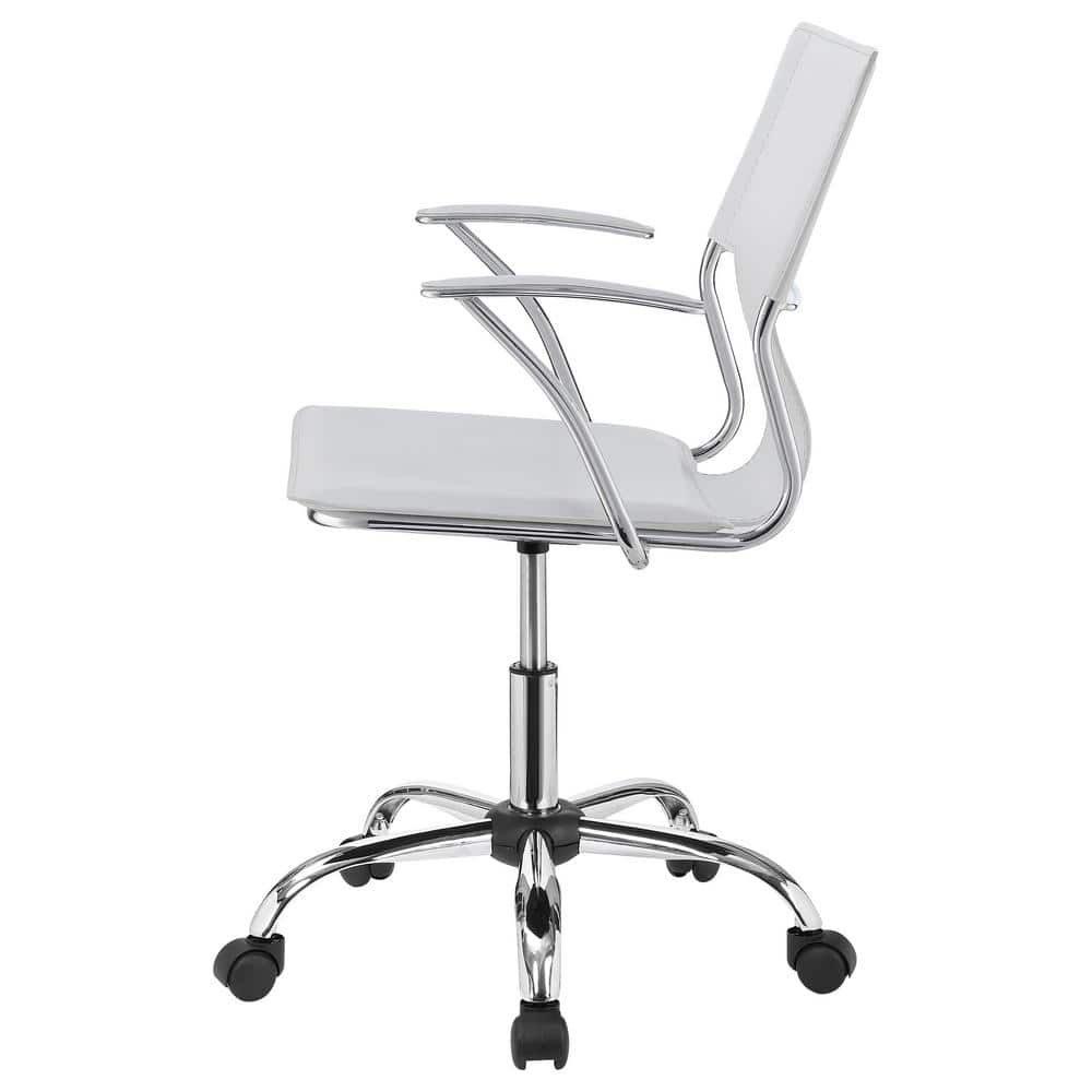 White Leather Swivel Task Chair with Chrome Base