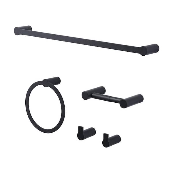 Round 6 -Piece Bath Hardware Set Towel/Robe Hook with Mounting Hardware in Matte Black