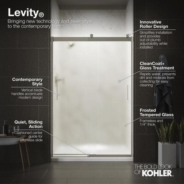 Levity Matte Black Frameless Sliding Shower Door with Frosted Glass