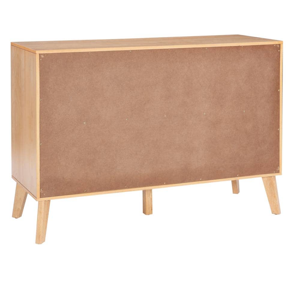 Mid-Century Natural Wood and Rattan 6-Drawer Dresser
