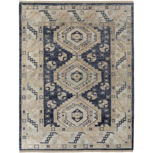 HomeRoots 8 ft. x 10 ft. Blue, Ivory Geometric Area Rug