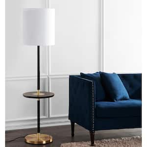 Janell 65 in. Black Floor Wood Lamp with Attached End Table and White Shade