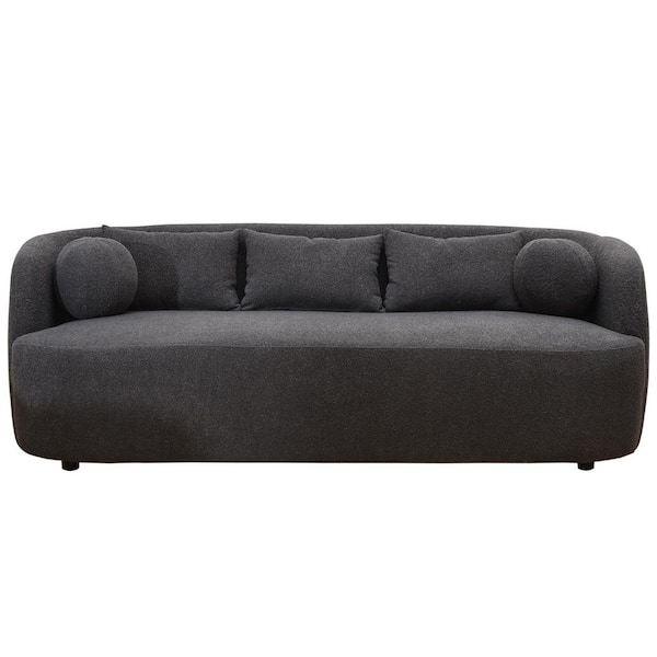 KINWELL 85 in. Round Arm Boucle Polyester 3-Seats Rectangle Sofa in. Gark Gray