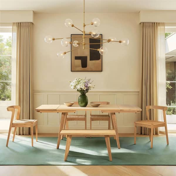 Capri 47-78.5 in. Solid Red Oak Wood Extendable Leaf 4 Legs Dining Table in Natural Brown Seats 6