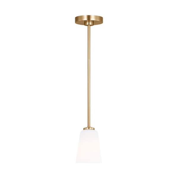 Miles 60-Watt 4.5 in. W x 6.25 in. H 1-Light Satin Brass Dimmable Mini Pendant Light with No Bulb Included