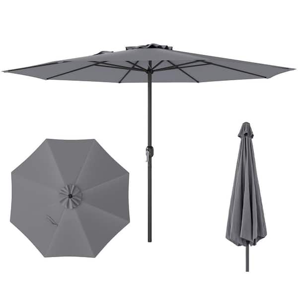 ANGELES HOME 12 ft. Metal Patio Umbrella with Crank Handle and 8 Sturdy Ribs in Gray