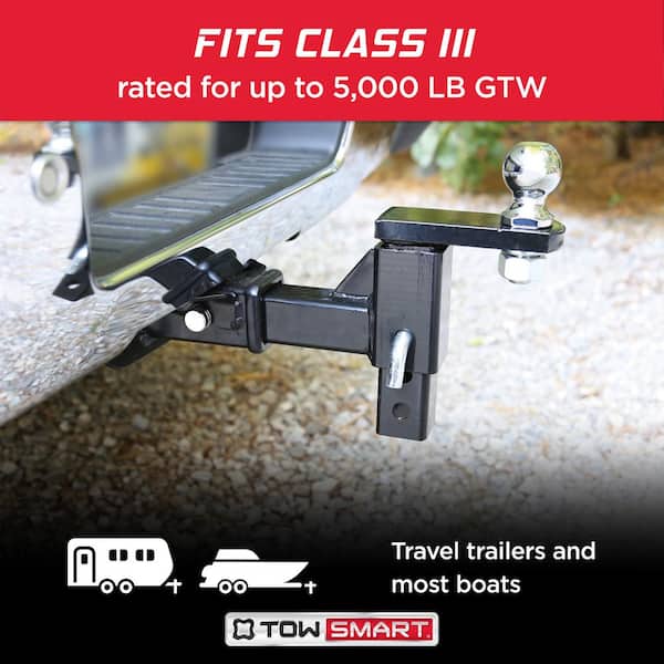 Class 3 5,000 lb Adjustable Height from 7-1/2" Drop to 6-1/4" Rise Reversible Trailer Hitch Ball Mount