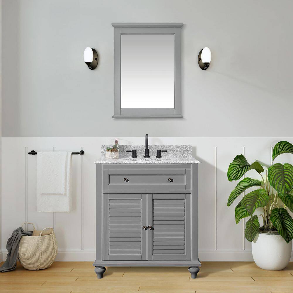 Home Decorators Collection Hamilton 31 in. W x 22 in. D Bath Vanity in Grey with Granite Vanity ...