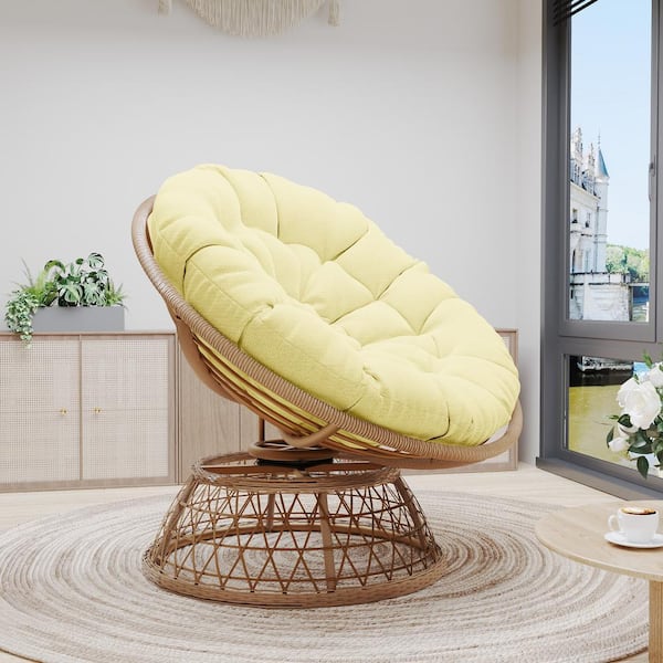 Wicker Outdoor Lounge Chair Papasan Chair with Beige Cushion and