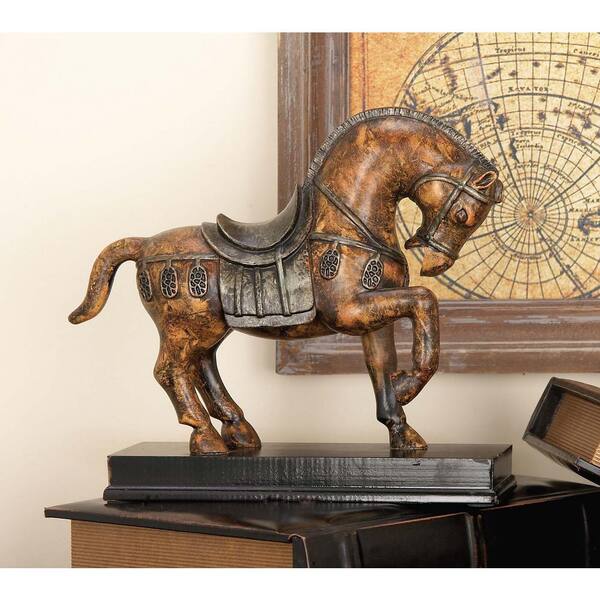 Litton Lane 9 in. Tang Horse Decorative Sculpture in Bronze Finished Polystone