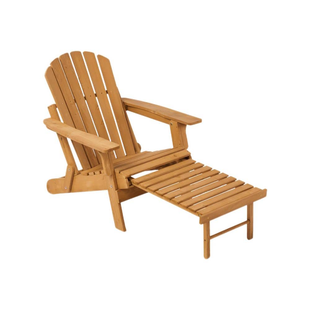 Light Brown Outdoor Wood Folding Adirondack Chair with Retractable