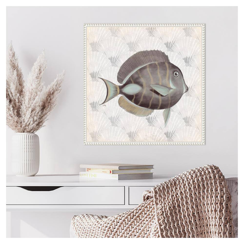 Neutral Vintage Fish Canvas Wall Art with Beaded Frame