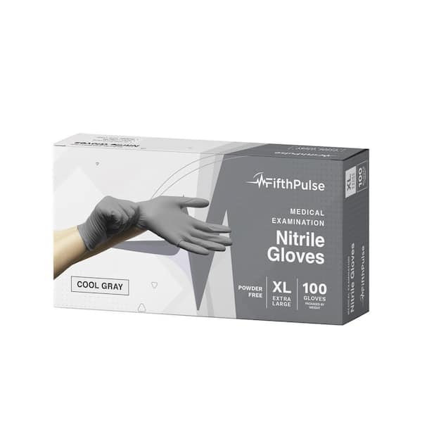 FifthPulse Extra Large Nitrile Exam Latex Free and Powder Free Gloves in Cool Gray - (100-Count)