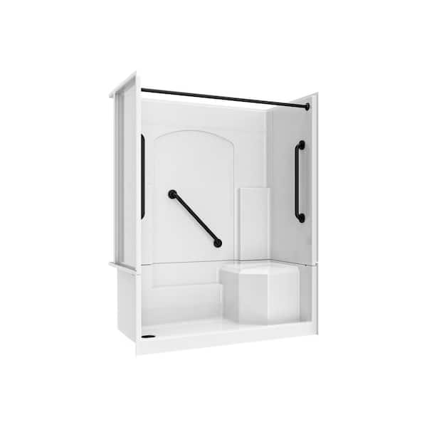 Accessible Living Alliance Plus 60 in. L x 32 in. W x 77.5 in. H Alcove LH Drain Curtain Rod Shower Kit in Matte Black