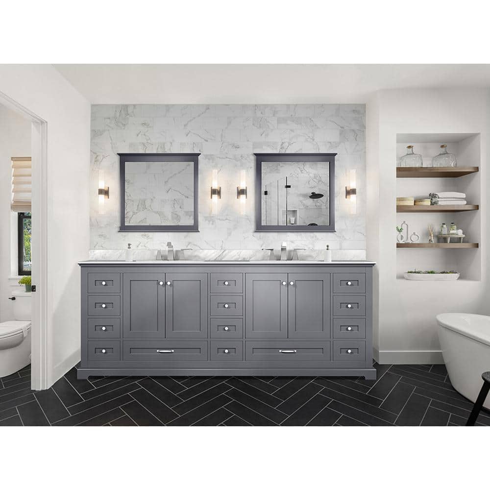 Dukes 84" Dark Grey Double Vanity with White Carrara Marble Top