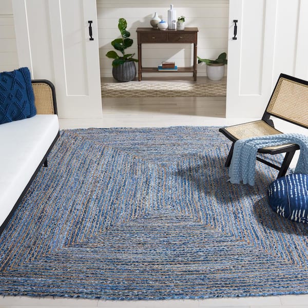 Cape Cod Blue/Natural 10 ft. x 10 ft. Striped Border Square Area Rug