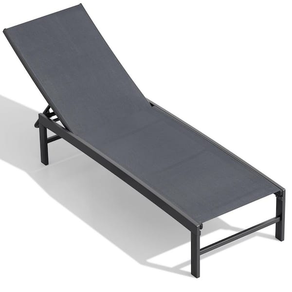 Crestlive Products 1-Piece Metal Stackable Outdoor Leisure Chaise Lounge in Gray