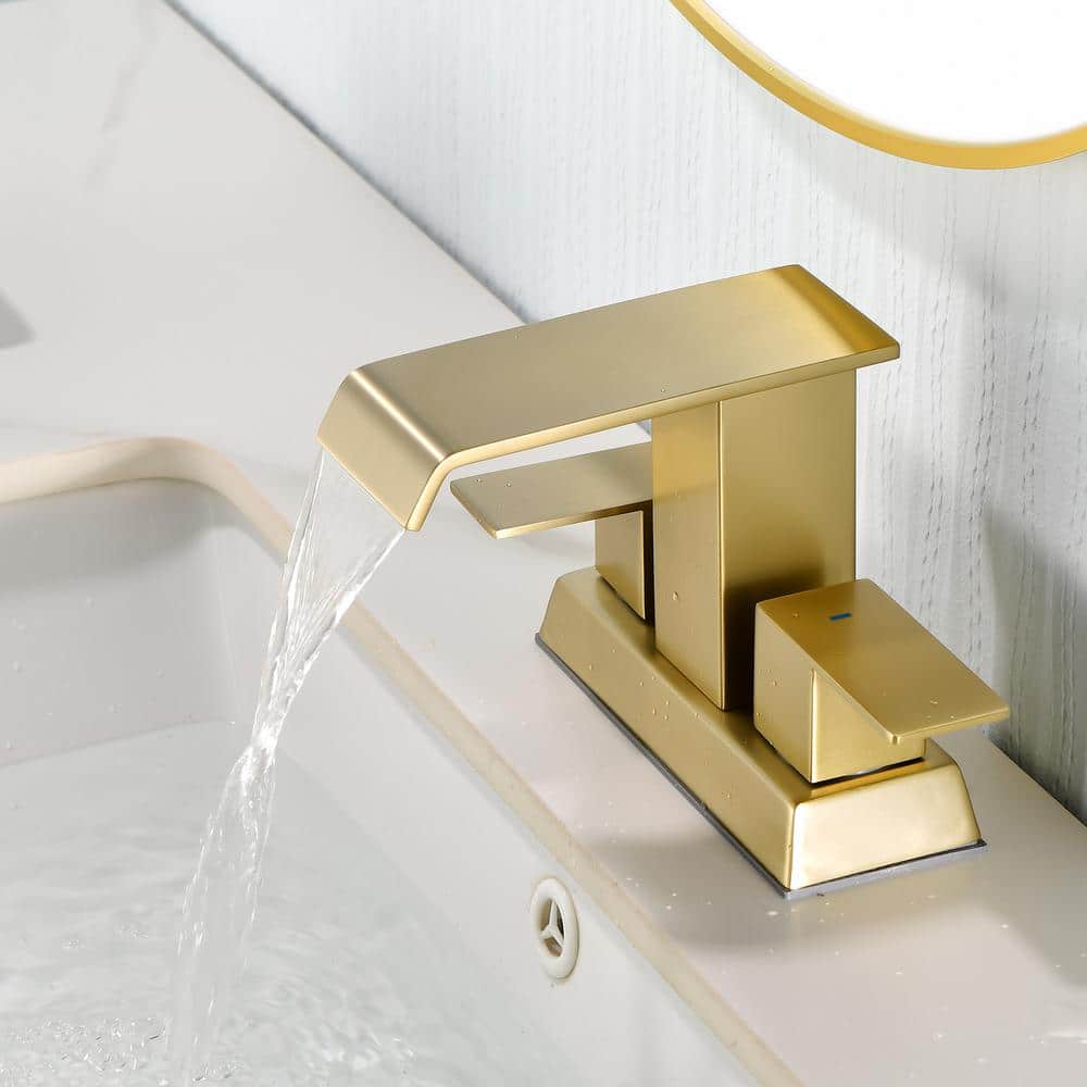 Brushed Gold Stainless Steel Double Handle Bathroom Faucet