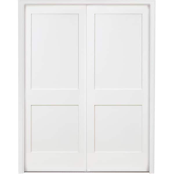 48 in. x 80 in. Universal 2-Panel Square Shaker Primed Fiberglass Double Prehung Interior Door with Bronze Hinges