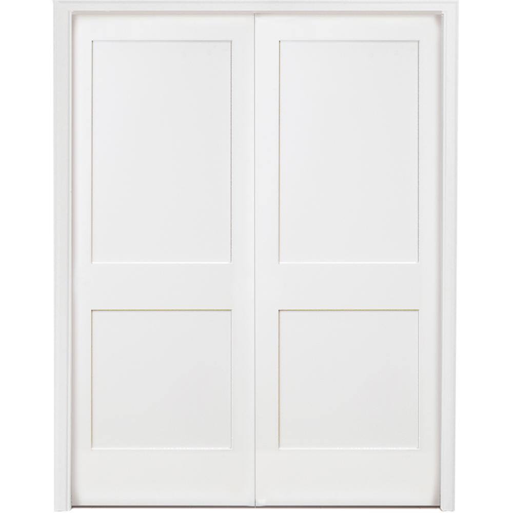 Steves \u0026 Sons 60 in. x 80 in. Universal 2-Panel Square Shaker Primed Fiberglass Double Prehung Interior Door with Nickel Hinges, image size:1000x1000