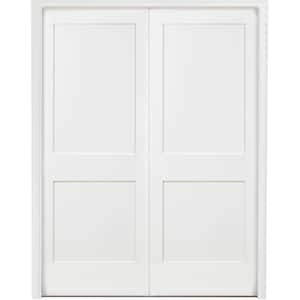 48 in. x 80 in. 2-Panel Square Shaker White Primed Solid Core Wood Double Prehung Interior Door with Nickel Hinges