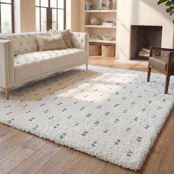 Berber Shag 10 ft. x 14 ft. Beige/Gray Linear Dotted Area Rug