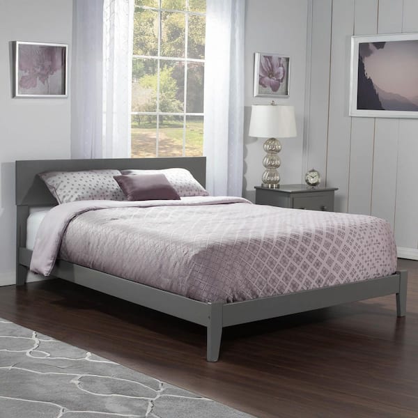 AFI Orlando Grey Full Solid Wood Frame Low Profile Platform Bed with Attachable USB Device Charger