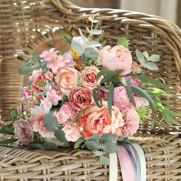 Luxury Coral Peonies with Eucalyptus Basket