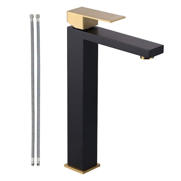 Single Handle Single Hole Bathroom Vessel Sink Faucet in Gold and Black