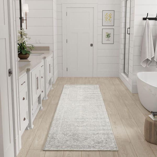 Astra Machine Washable Grey 2 ft. x 6 ft. Distressed Traditional Runner Area Rug